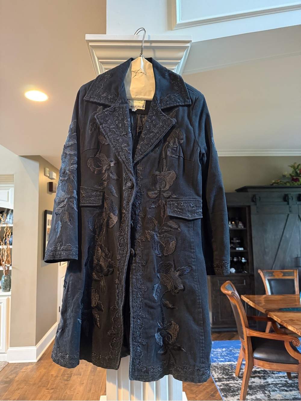 paparazzi Black Embroidered Floral Long Coat